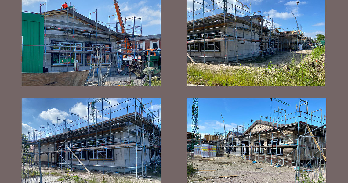 Neubau Grundschule Büsum. Collage mit Fotos von den Bauarbeiten.