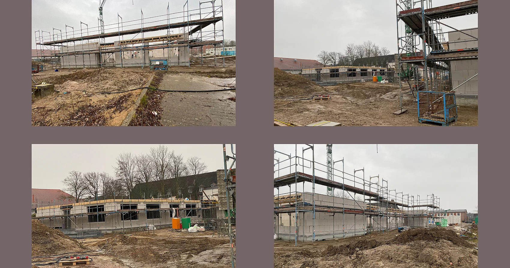 Neubau Grundschule Büsum. Collage mit Fotos von den Bauarbeiten.