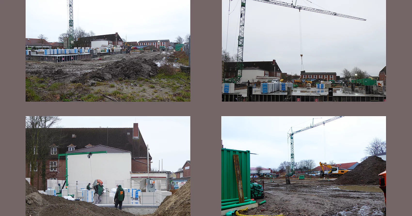 Neubau Grundschule Büsum. Collage mit Fotos von den Bauarbeiten.