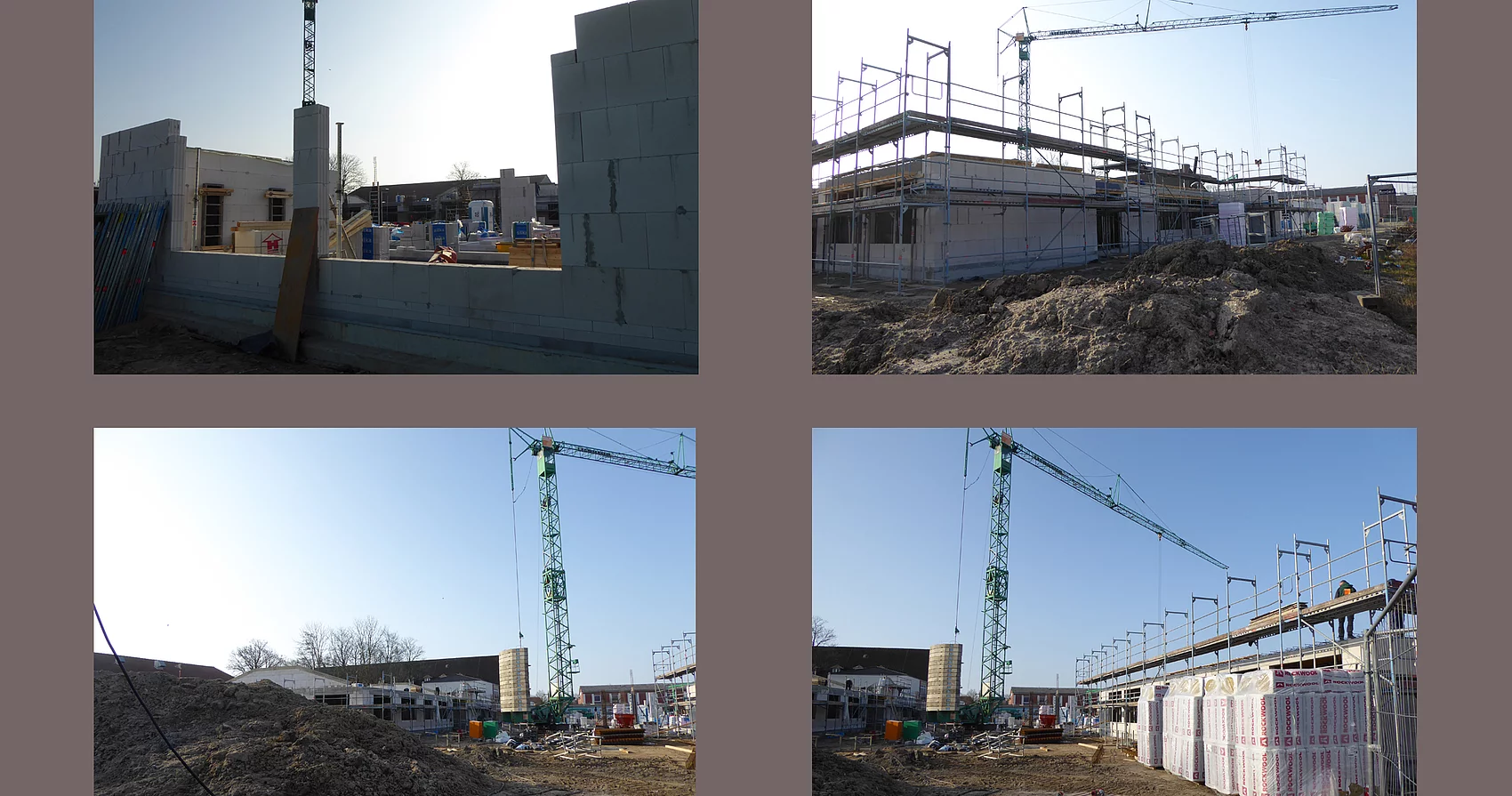 Neubau Grundschule Büsum. Collage mit Fotos von den Bauarbeiten.