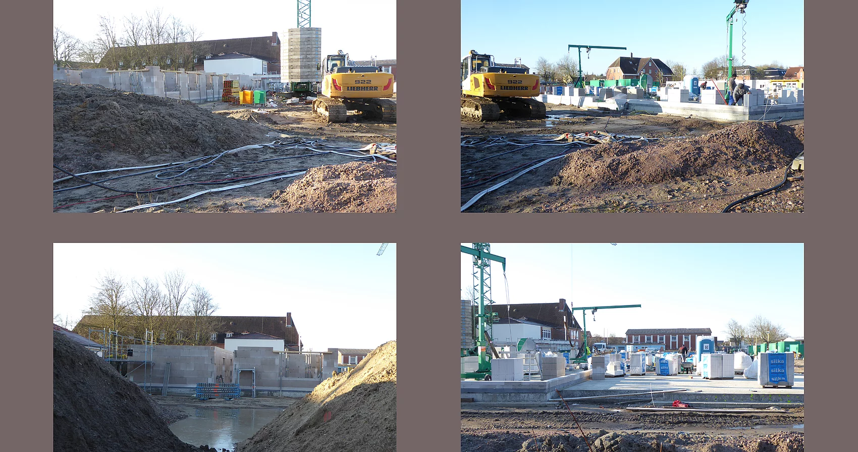 Neubau Grundschule Büsum. Collage mit Fotos von den Bauarbeiten.